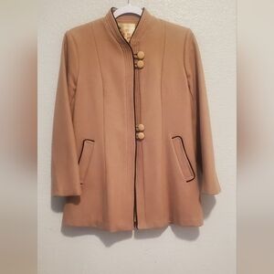 Japanese Chic Wool Tan Dusty Pink Trench Coat Mandarin Collar Sz Medium Pea Coat